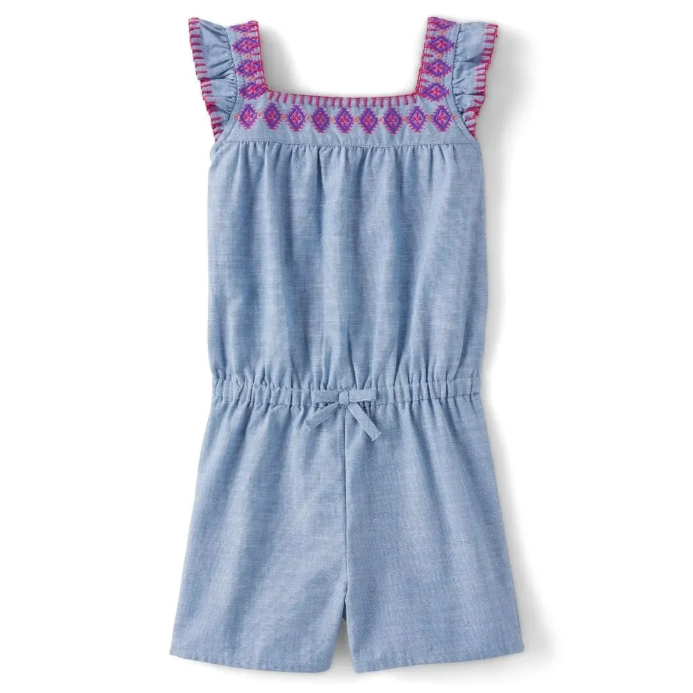 Girls Gymboree Island Spice Embroidered Blue Chambray Romper Size 8 NEW with Tag